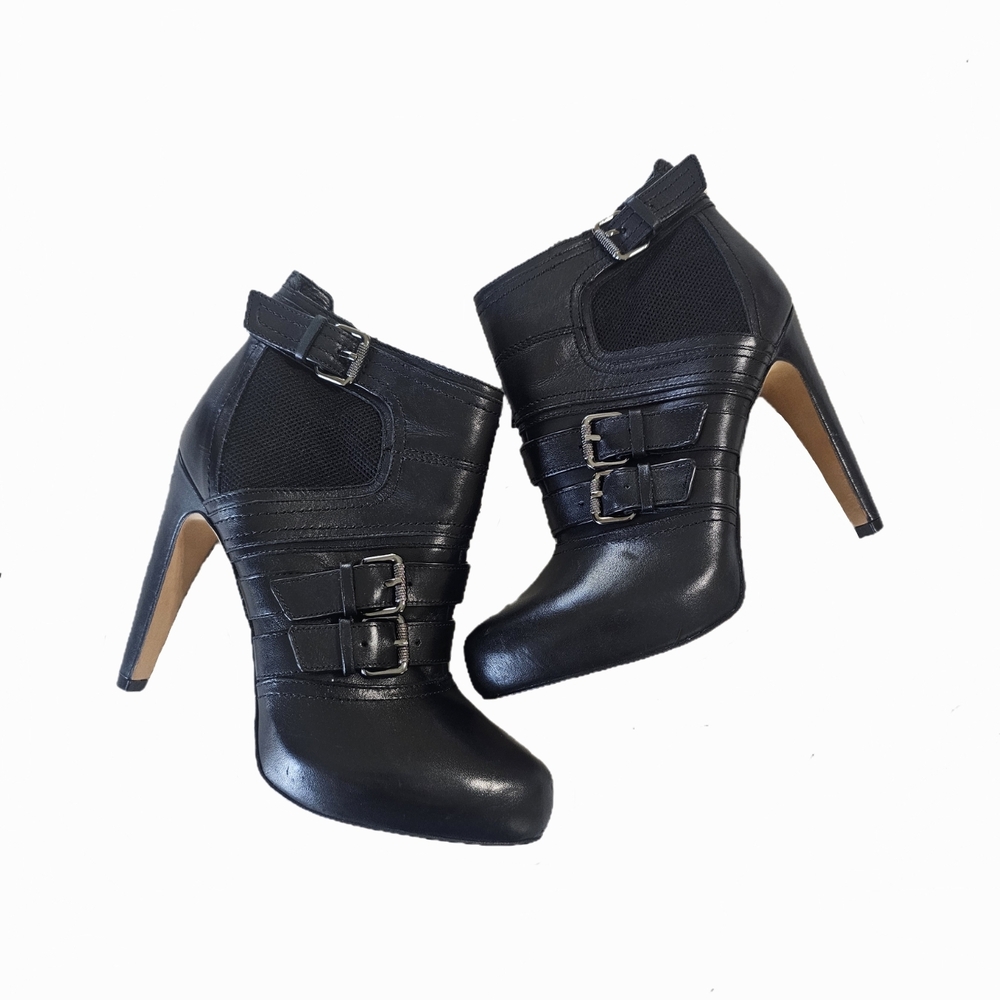 Sam Edelman Kenley Black Buckle Strap High-Heel Ankle Booties